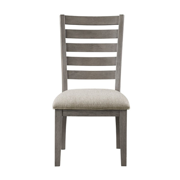 English Elm Side Chairs Arts and Crafts Ladder Back Gray Wood Veneer Beige Upholstered Set B011P572806
