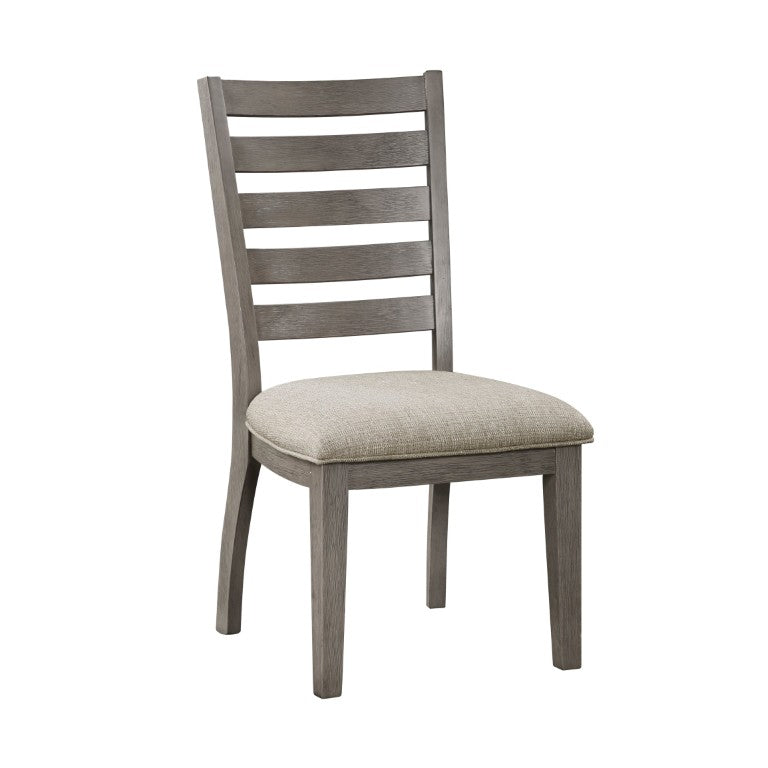 English Elm Side Chairs Arts and Crafts Ladder Back Gray Wood Veneer Beige Upholstered Set B011P572806