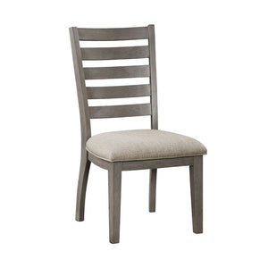 English Elm Side Chairs Arts and Crafts Ladder Back Gray Wood Veneer Beige Upholstered Set B011P572806