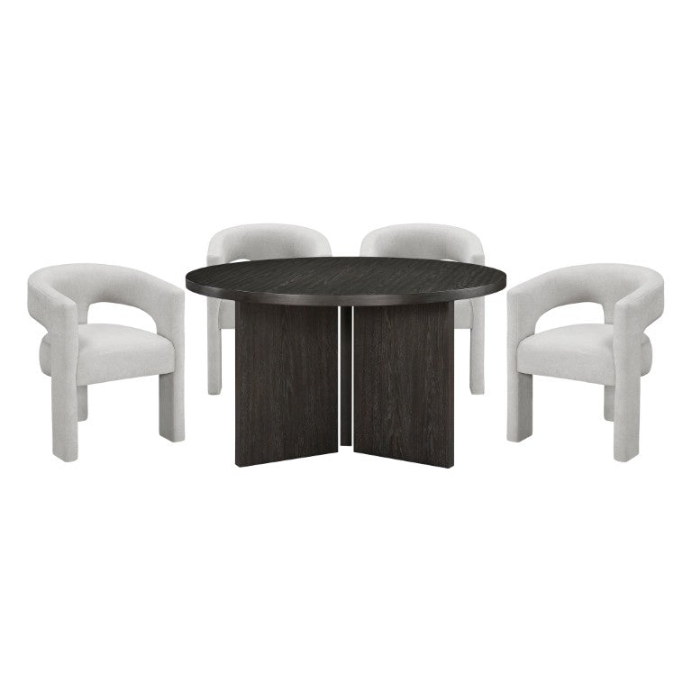 English Elm Dining Table Round Ebony Oak Veneer 57 Inch Seats Four Modern Minimalist 57.25 x 57.25 x 8.25 B011P572807