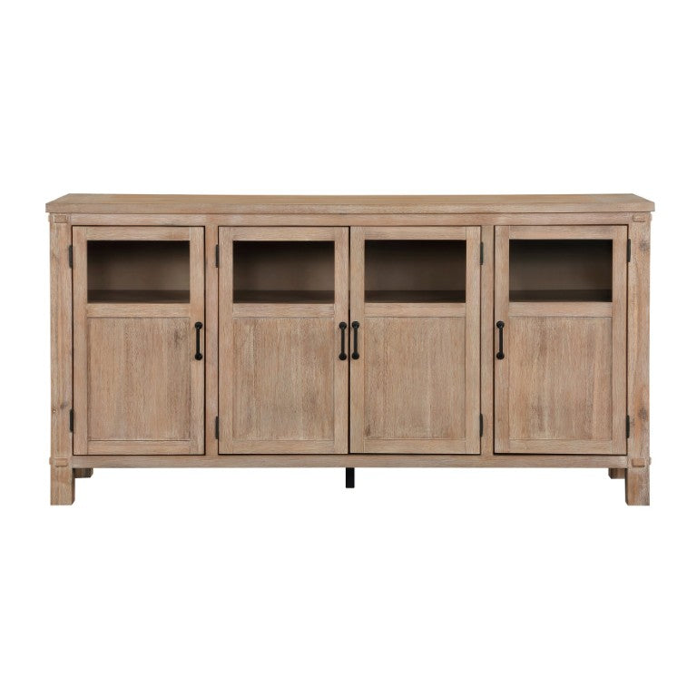 English Elm Server Farmhouse Acacia Veneer Cabinet with Glass Doors and Wire-Brushed Oak Finish B011P572812