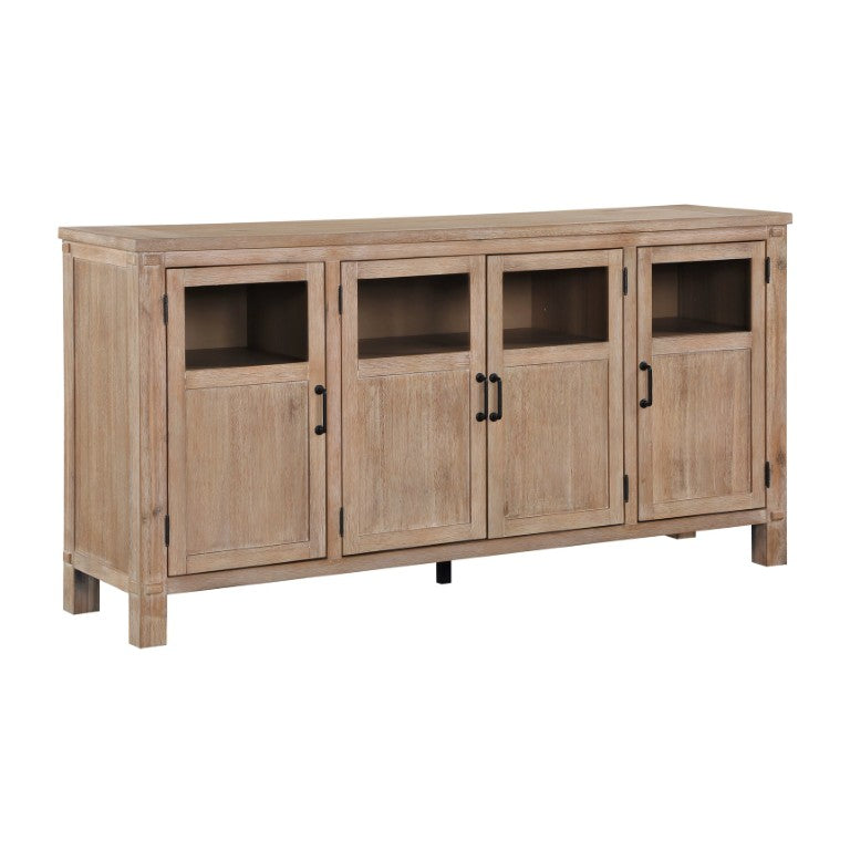 English Elm Server Farmhouse Acacia Veneer Cabinet with Glass Doors and Wire-Brushed Oak Finish B011P572812