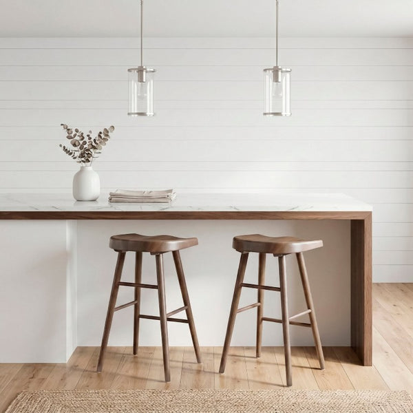 English Elm Stool Pub Height Saddle Seat Wood Veneer Set of 8 for Bar or High Top Table B011P572835