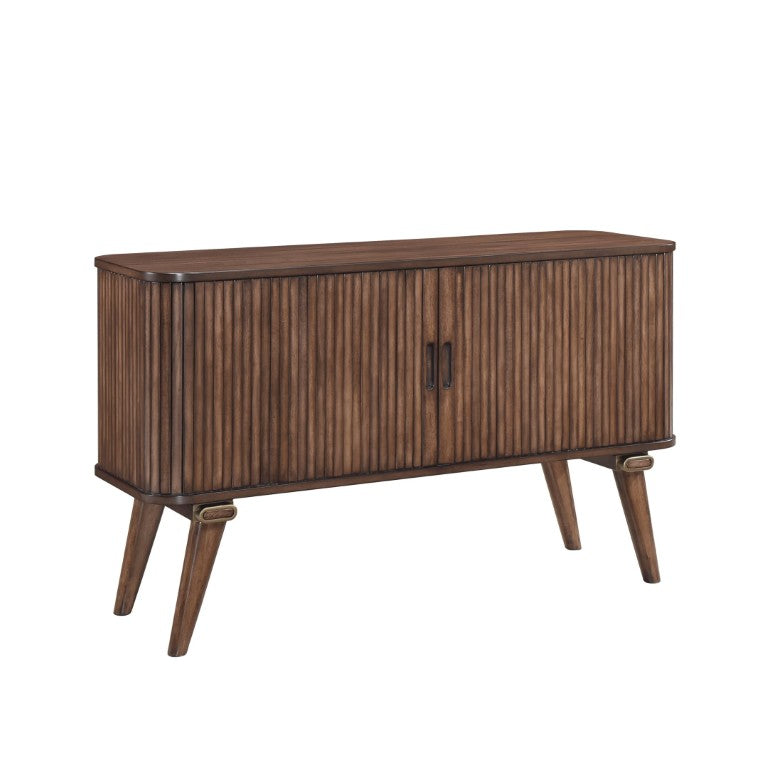 English Elm Server Buffet with Tambour Doors Walnut Veneer Engineered Wood Transitional Dining Storage B011P572846