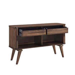 English Elm Server Buffet with Tambour Doors Walnut Veneer Engineered Wood Transitional Dining Storage B011P572846