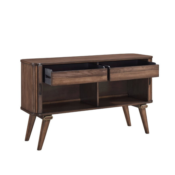 English Elm Server Buffet with Tambour Doors Walnut Veneer Engineered Wood Transitional Dining Storage B011P572846