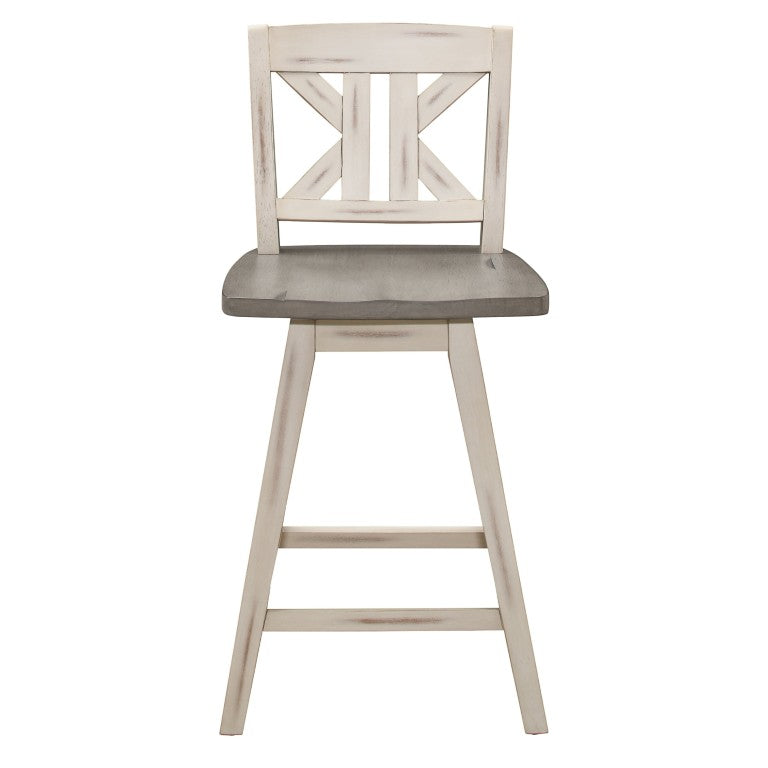 English Elm Swivel Counter Height Dining Chairs Solid Rubberwood X-Back Rustic Farmhouse Set of 8 B011P572852