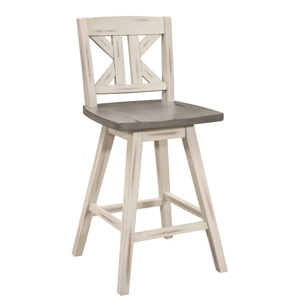 English Elm Swivel Counter Height Dining Chairs Solid Rubberwood X-Back Rustic Farmhouse Set of 8 B011P572852