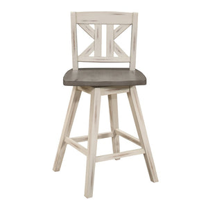 English Elm Swivel Counter Height Dining Chairs Solid Rubberwood X-Back Rustic Farmhouse Set of 8 B011P572852