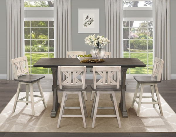 English Elm Swivel Counter Height Dining Chairs Solid Rubberwood X-Back Rustic Farmhouse Set of 8 B011P572852