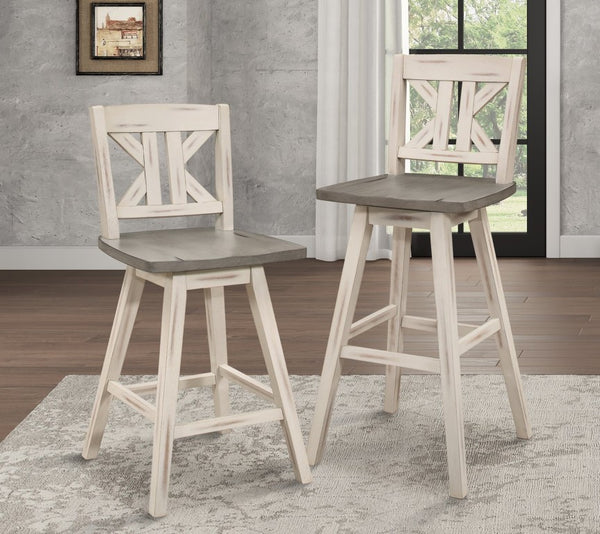 English Elm Swivel Counter Height Dining Chairs Solid Rubberwood X-Back Rustic Farmhouse Set of 8 B011P572852