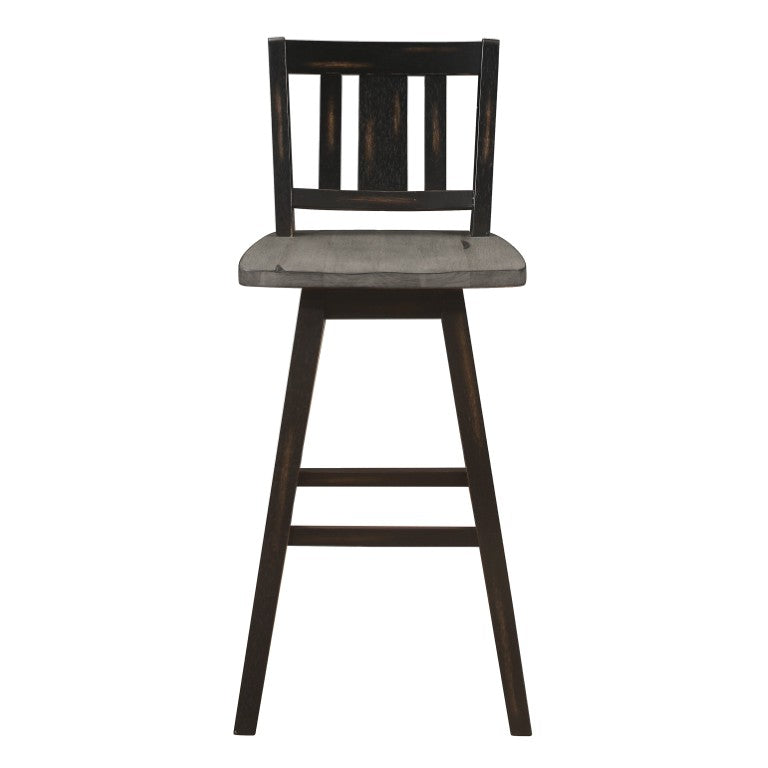 English Elm Swivel Pub Height Rubberwood Barstools with Slat Back Distressed Finish Set of 8 B011P572857