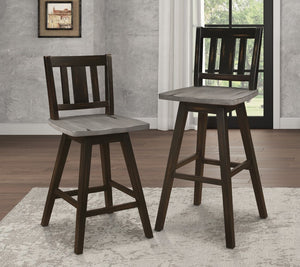 English Elm Swivel Pub Height Rubberwood Barstools with Slat Back Distressed Finish Set of 8 B011P572857