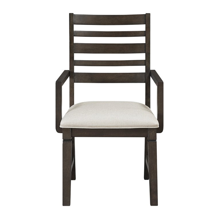 English Elm Arm Chairs with Espresso Wood Veneer Frame and Beige Upholstery Set of 4 B011P572861