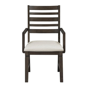 English Elm Arm Chairs with Espresso Wood Veneer Frame and Beige Upholstery Set of 4 B011P572861