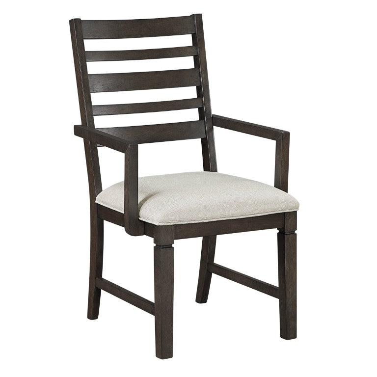 English Elm Arm Chairs with Espresso Wood Veneer Frame and Beige Upholstery Set of 4 B011P572861