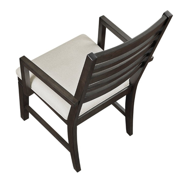 English Elm Arm Chairs with Espresso Wood Veneer Frame and Beige Upholstery Set of 4 B011P572861