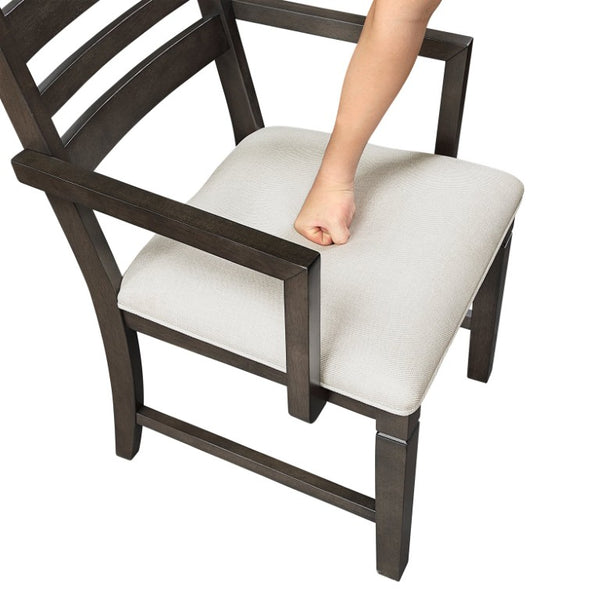 English Elm Arm Chairs with Espresso Wood Veneer Frame and Beige Upholstery Set of 4 B011P572861