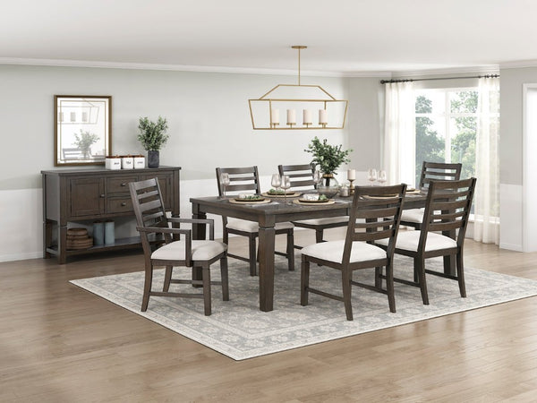 English Elm Arm Chairs with Espresso Wood Veneer Frame and Beige Upholstery Set of 4 B011P572861