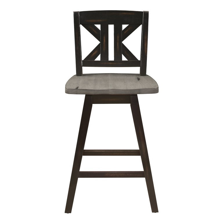 English Elm Swivel X-Back Rubberwood Counter Stools Set of 8 Rustic Distressed Gray Finish B011P572880