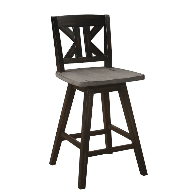 English Elm Swivel X-Back Rubberwood Counter Stools Set of 8 Rustic Distressed Gray Finish B011P572880