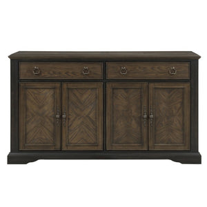 English Elm Server Buffet with Oak and Walnut Veneer Drawers Antique Brass Hardware Dining Room B011P572884