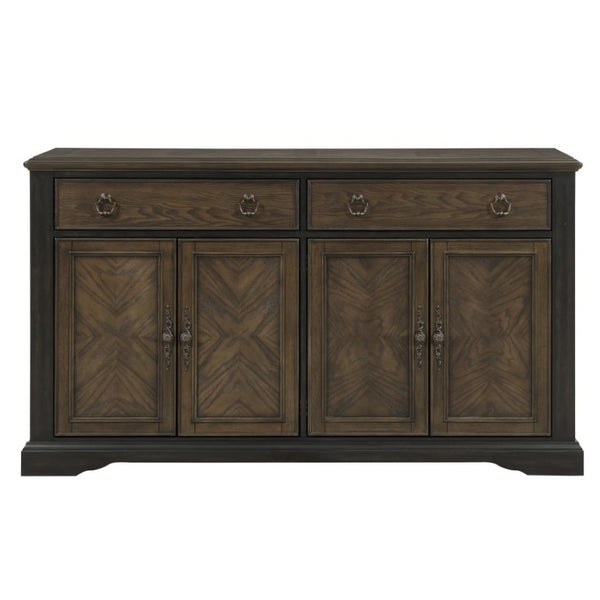 English Elm Server Buffet with Oak and Walnut Veneer Drawers Antique Brass Hardware Dining Room B011P572884