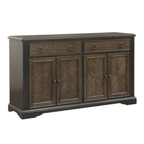English Elm Server Buffet with Oak and Walnut Veneer Drawers Antique Brass Hardware Dining Room B011P572884