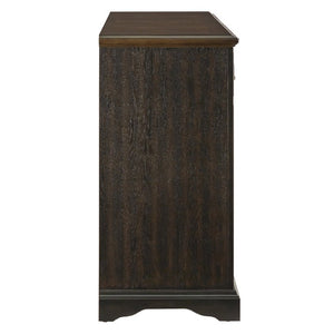 English Elm Server Buffet with Oak and Walnut Veneer Drawers Antique Brass Hardware Dining Room B011P572884