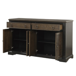 English Elm Server Buffet with Oak and Walnut Veneer Drawers Antique Brass Hardware Dining Room B011P572884
