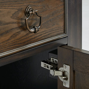English Elm Server Buffet with Oak and Walnut Veneer Drawers Antique Brass Hardware Dining Room B011P572884
