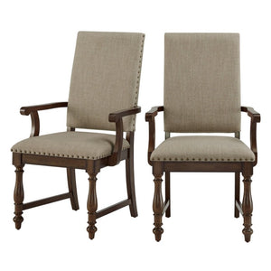 English Elm Arm Chairs Set of 4 Oak Veneer Nailhead Trim Traditional Dining Room Seating B011P572885