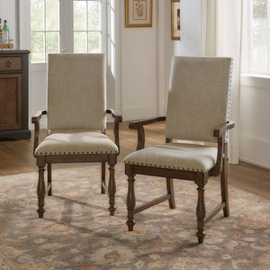 English Elm Arm Chairs Set of 4 Oak Veneer Nailhead Trim Traditional Dining Room Seating B011P572885