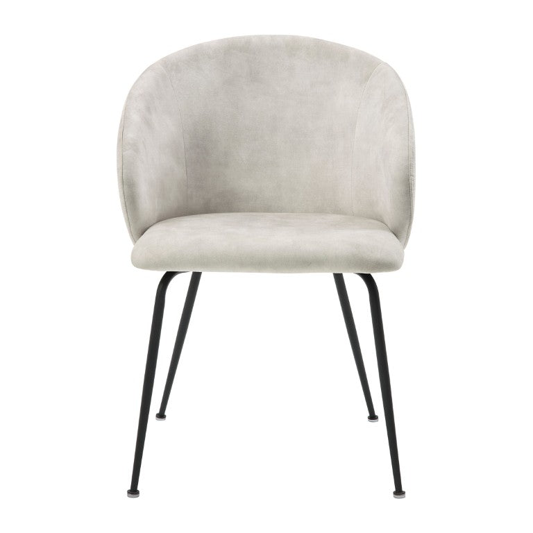 English Elm Side Dining Chairs Set of 8 Beige Velvet Upholstered with Matte Black Metal Base B011P572906