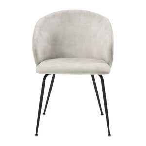 English Elm Side Dining Chairs Set of 8 Beige Velvet Upholstered with Matte Black Metal Base B011P572906