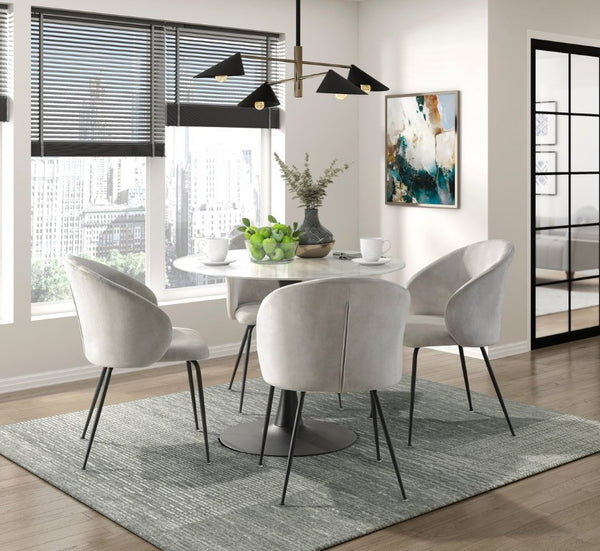 English Elm Side Dining Chairs Set of 8 Beige Velvet Upholstered with Matte Black Metal Base B011P572906