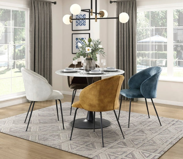 English Elm Side Chairs Set of 8 Velvet Upholstered Dining Seating with Black Metal Base B011P572908