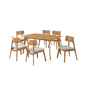 English Elm Dining Table with Ash Veneer Top and Oak Finish Seats Six Mid-Century Modern Style B011P572915