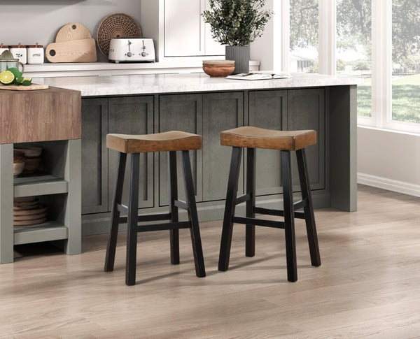 English Elm Stool Set of 8 Counter Height Rubberwood Veneer Two-Tone Transitional Dining Bar B011P572921
