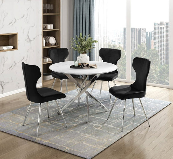 English Elm Side Chairs Set of 8 Velvet Upholstered with Chrome Legs for Elegant Dining Rooms Black Metal 18 L x 22.5 W x 35.5 H B011P572924