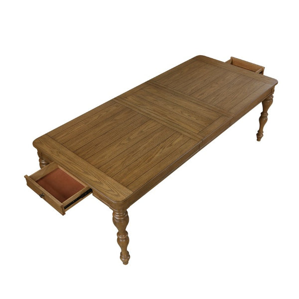 English Elm Dining Table Extendable Oak Veneer with Dovetail Drawers for Formal Everyday Use B011P572926