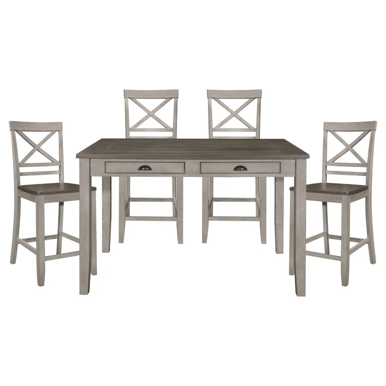 English Elm Counter Height Ash Veneer Dining Table with Four Drawers and Two Tone Gray Brown Finish B011P572928