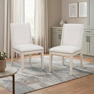 English Elm Side Chairs Set of 8 Farmhouse Dining with Distressed White Wood Frame and Ivory Seat B011P572937
