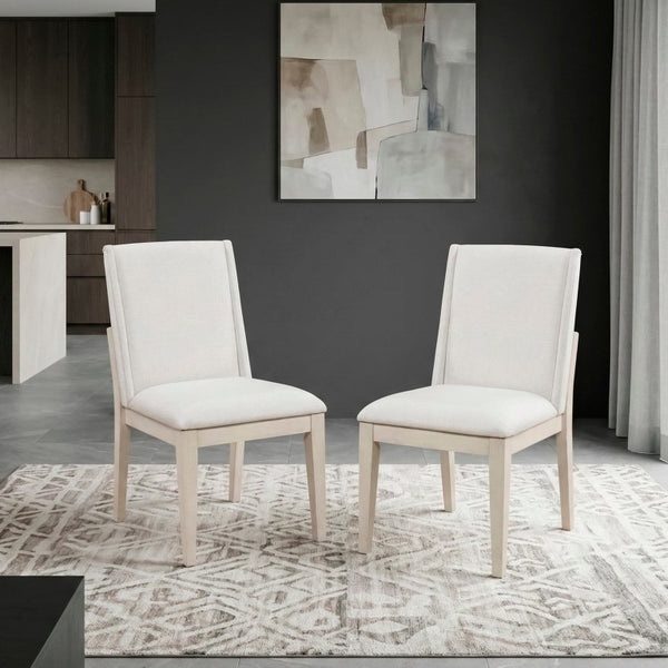 English Elm Side Chairs Set of 8 Farmhouse Dining with Distressed White Wood Frame and Ivory Seat B011P572937