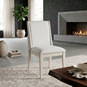 English Elm Side Chairs Set of 8 Farmhouse Dining with Distressed White Wood Frame and Ivory Seat B011P572937