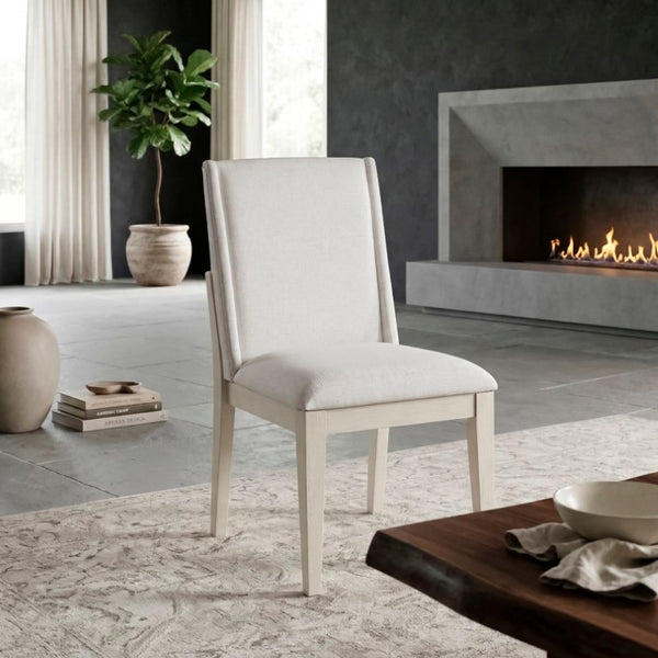 English Elm Side Chairs Set of 8 Farmhouse Dining with Distressed White Wood Frame and Ivory Seat B011P572937