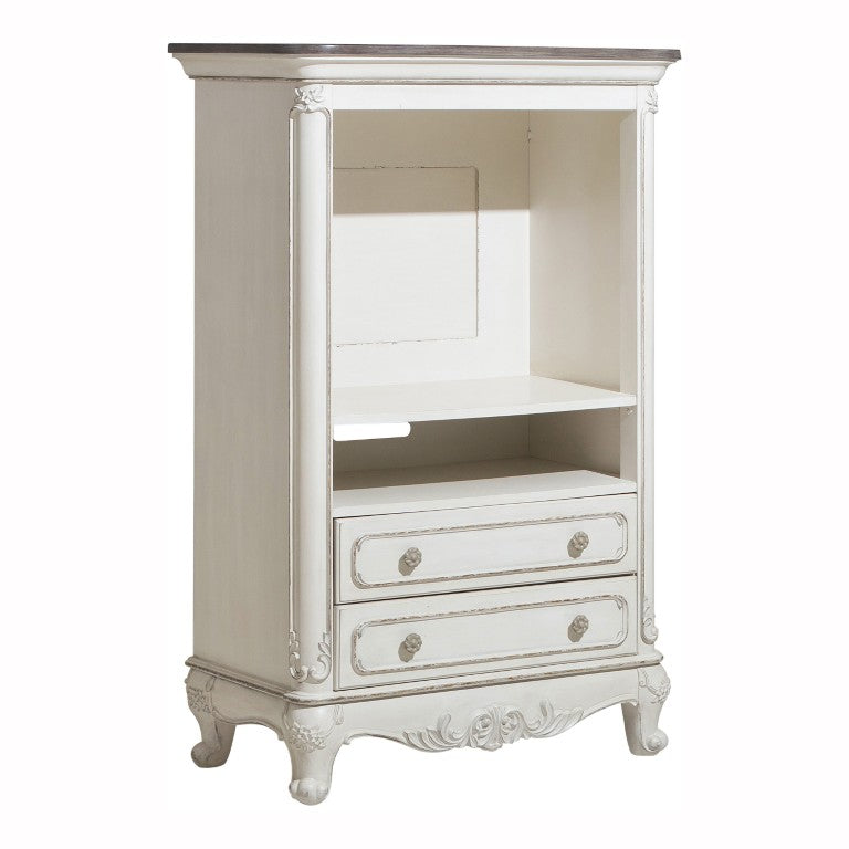 English Elm Armoire Youth Victorian Carved Antique White Wardrobe with Drawers for Kids Bedroom B011P572938