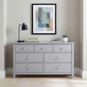 English Elm Dresser Seven Drawer Contemporary Chest with Chrome Knobs for Youth or Coastal Bedroom Gray B011P572956