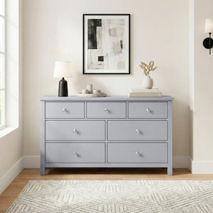 English Elm Dresser Seven Drawer Contemporary Chest with Chrome Knobs for Youth or Coastal Bedroom Gray B011P572956