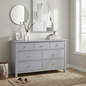 English Elm Dresser Seven Drawer Contemporary Chest with Chrome Knobs for Youth or Coastal Bedroom Gray B011P572956
